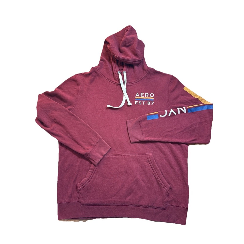 Aeropostale Hoodie Mens XL Burgundy Retro Fleece Pullover Casual Outdoor Dad‎